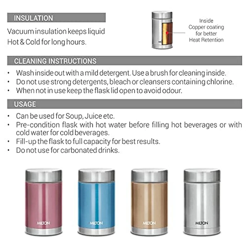 Milton Cruet 550 Thermosteel Hot and Cold Soup Flask, 515 ml, Silver Milton Cruet 550 Thermosteel Hot and Cold Soup Flask, 515 ml, Silver