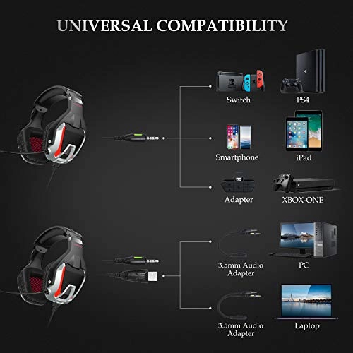 ONIKUMA K12 Stereo Gaming Headset with Mic, Controls and LED light for PC, PS4, Xbox and Mobiles (Black/Red) ONIKUMA K12 Stereo Gaming Headset with Mic, Controls and LED light for PC, PS4, Xbox and Mobiles (Black/Red)