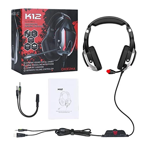 ONIKUMA K12 Stereo Gaming Headset with Mic, Controls and LED light for PC, PS4, Xbox and Mobiles (Black/Red) ONIKUMA K12 Stereo Gaming Headset with Mic, Controls and LED light for PC, PS4, Xbox and Mobiles (Black/Red)
