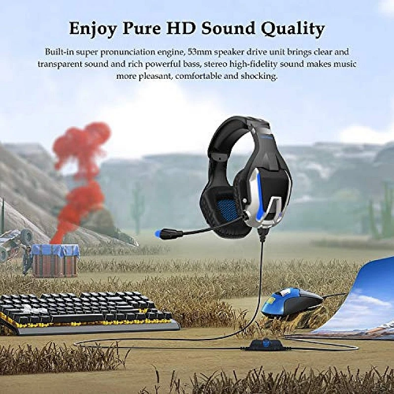 ONIKUMA K12 Stereo Gaming Headset with Mic, Controls and LED light for PC, PS4, Xbox and Mobiles (Black/Blue) ONIKUMA K12 Stereo Gaming Headset with Mic, Controls and LED light for PC, PS4, Xbox and Mobiles (Black/Blue)