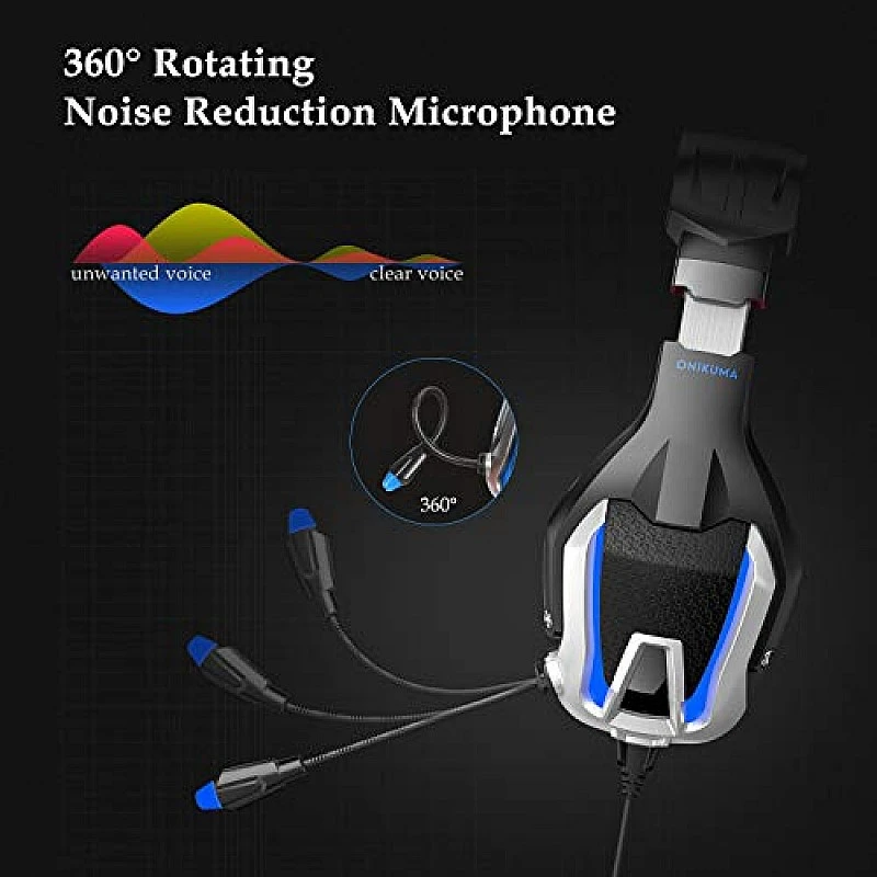ONIKUMA K12 Stereo Gaming Headset with Mic, Controls and LED light for PC, PS4, Xbox and Mobiles (Black/Blue) ONIKUMA K12 Stereo Gaming Headset with Mic, Controls and LED light for PC, PS4, Xbox and Mobiles (Black/Blue)