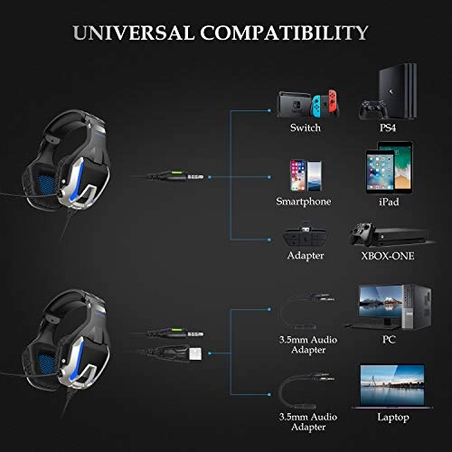 ONIKUMA K12 Stereo Gaming Headset with Mic, Controls and LED light for PC, PS4, Xbox and Mobiles (Black/Blue) ONIKUMA K12 Stereo Gaming Headset with Mic, Controls and LED light for PC, PS4, Xbox and Mobiles (Black/Blue)