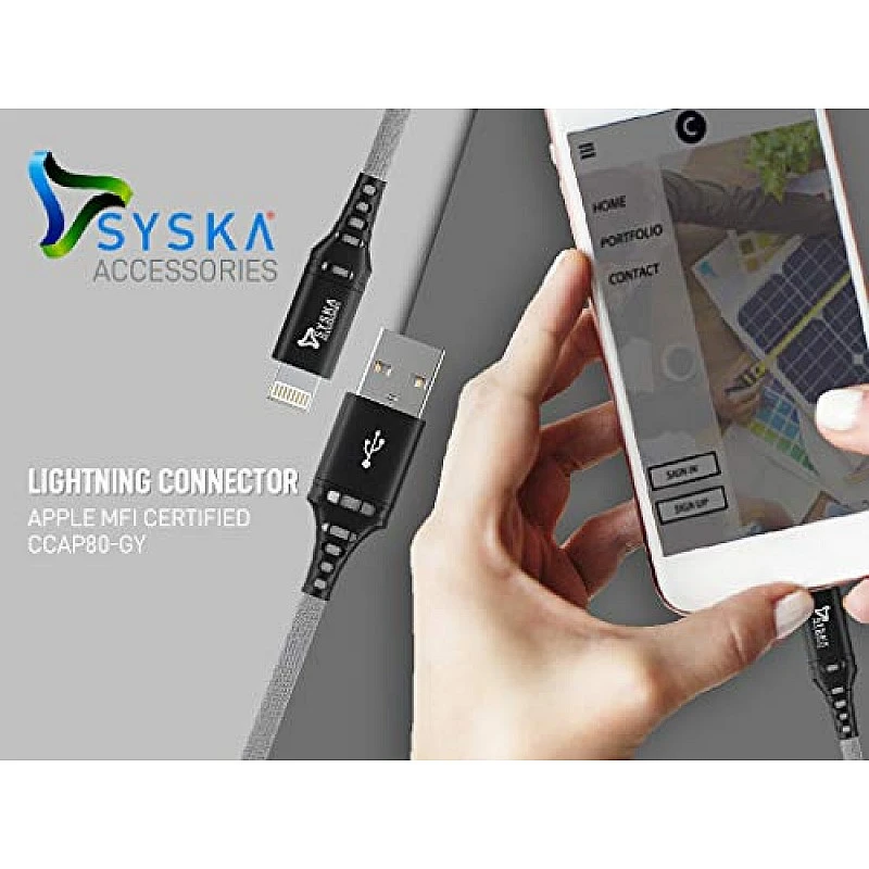 Syska CCAP80 1.5M Lightning Cable 2.4A Fast Charging (Grey) Syska CCAP80 1.5M Lightning Cable 2.4A Fast Charging (Grey)
