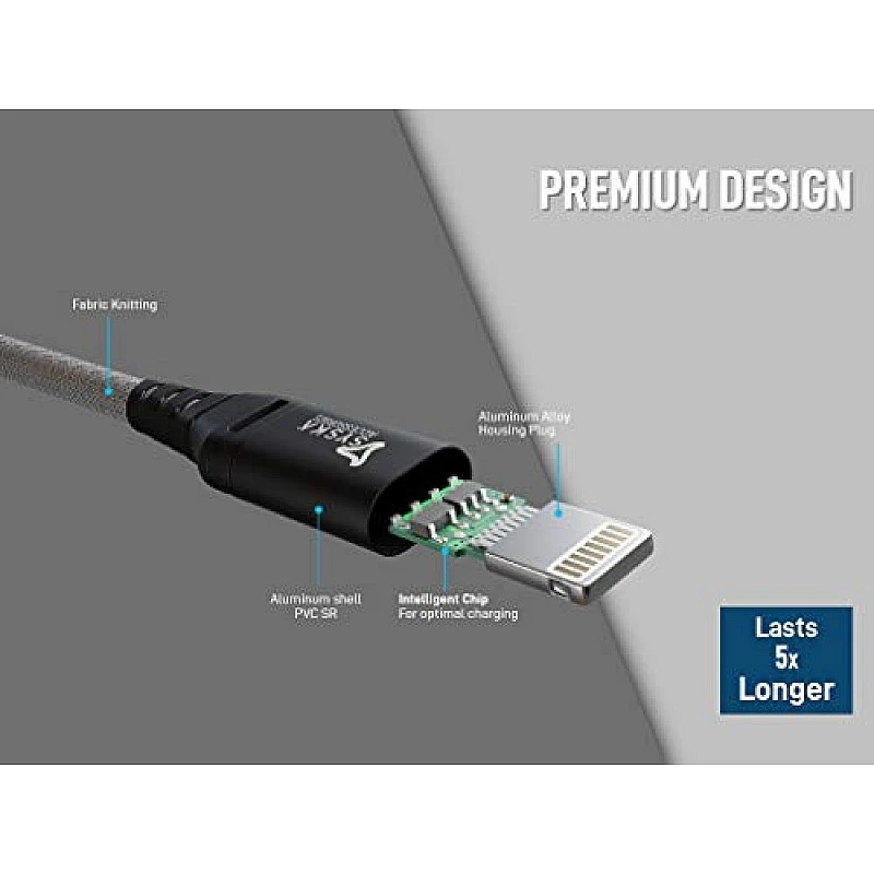 Syska CCAP80 1.5M Lightning Cable 2.4A Fast Charging (Grey) Syska CCAP80 1.5M Lightning Cable 2.4A Fast Charging (Grey)