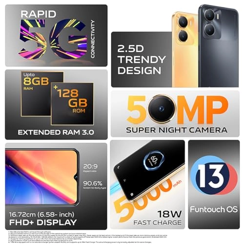 Vivo Y56 5G (Black Engine, 4GB RAM, 128GB Storage) Refurbished