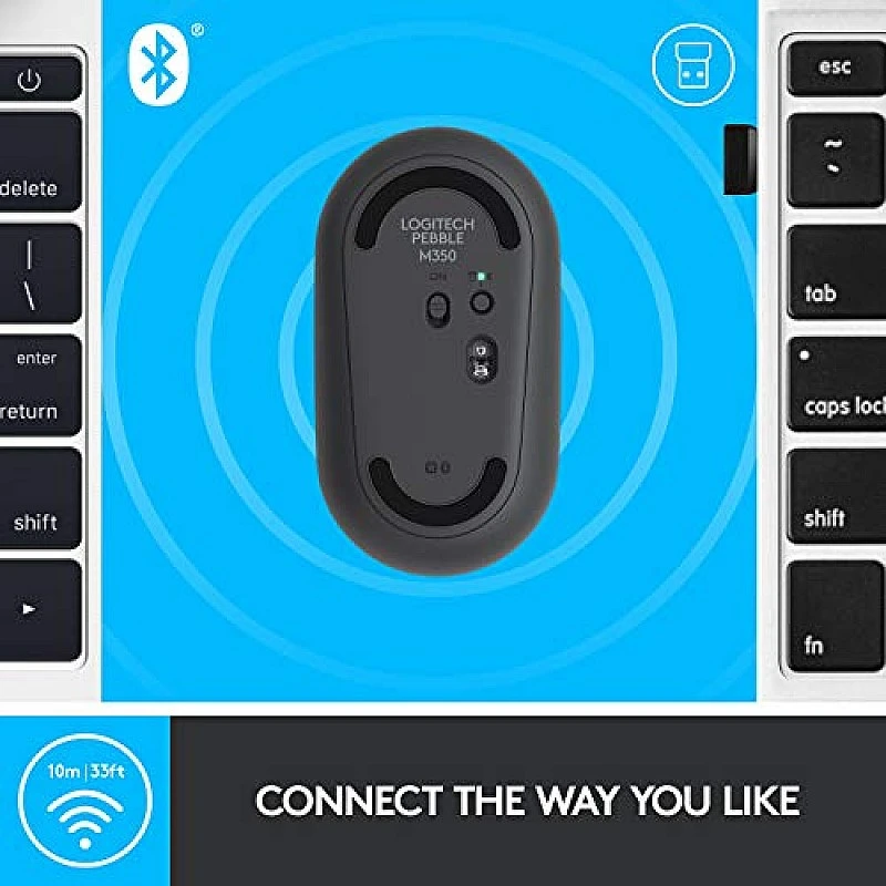Logitech Pebble M350 Silent Buttons Wireless Optical Mouse with Bluetooth Graphite (Grey) Logitech Pebble M350 Silent Buttons Wireless Optical Mouse with Bluetooth Graphite (Grey)