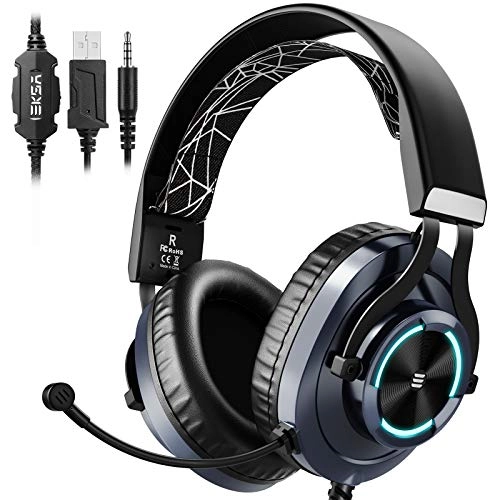 Eksa E3000 Gaming Wired On Ear Headphones Noise Cancelling, Led Light For Pc, Ps4, Ps5 (Black)