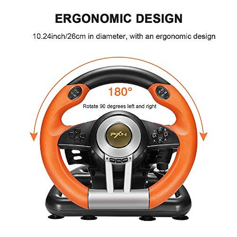 Pxn Pc Racing V3Ii 180 Degree Universal Usb Car Sim Race Steering Wheel With Pedals For Pc, Ps3, Ps4, Xbox (Orange) Pxn Pc Racing V3Ii 180 Degree Universal Usb Car Sim Race Steering Wheel With Pedals For Pc, Ps3, Ps4, Xbox (Orange)