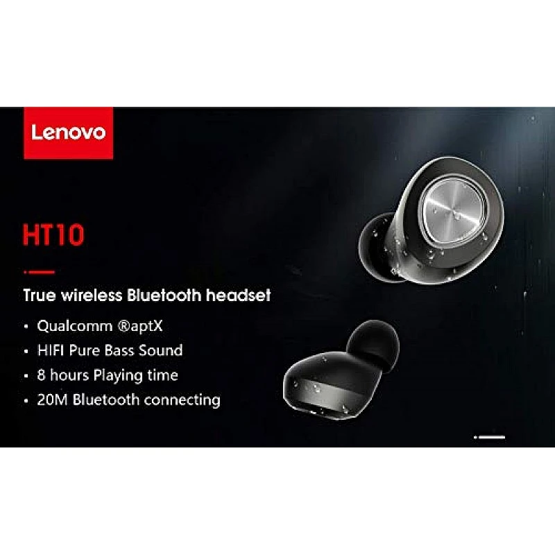 Lenovo HT10 True Wireless Earbuds Earphones Headphones Bluetooth V5.0 in-Built Mic Black Lenovo HT10 True Wireless Earbuds Earphones Headphones Bluetooth V5.0 in-Built Mic Black