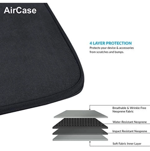 AirCase Laptop Bag Sleeve Case Cover for 15.6-Inch Laptop MacBook, Protective, Neoprene Black