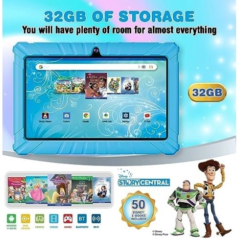 Contixo 7 Android Kids Tablet 32GB Includes 50+Disney Storybooks Stickers (Value $200) Kid-Proof Case (2023 Model V8) Blue