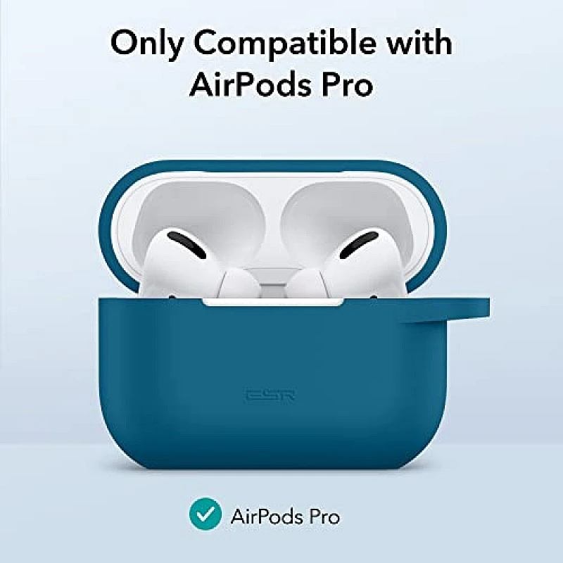 ESR Silicone Case Compatible with AirPods Pro (2022/2019), Protective Case with Carabiner, Wireless Blue ESR Silicone Case Compatible with AirPods Pro (2022/2019), Protective Case with Carabiner, Wireless Blue