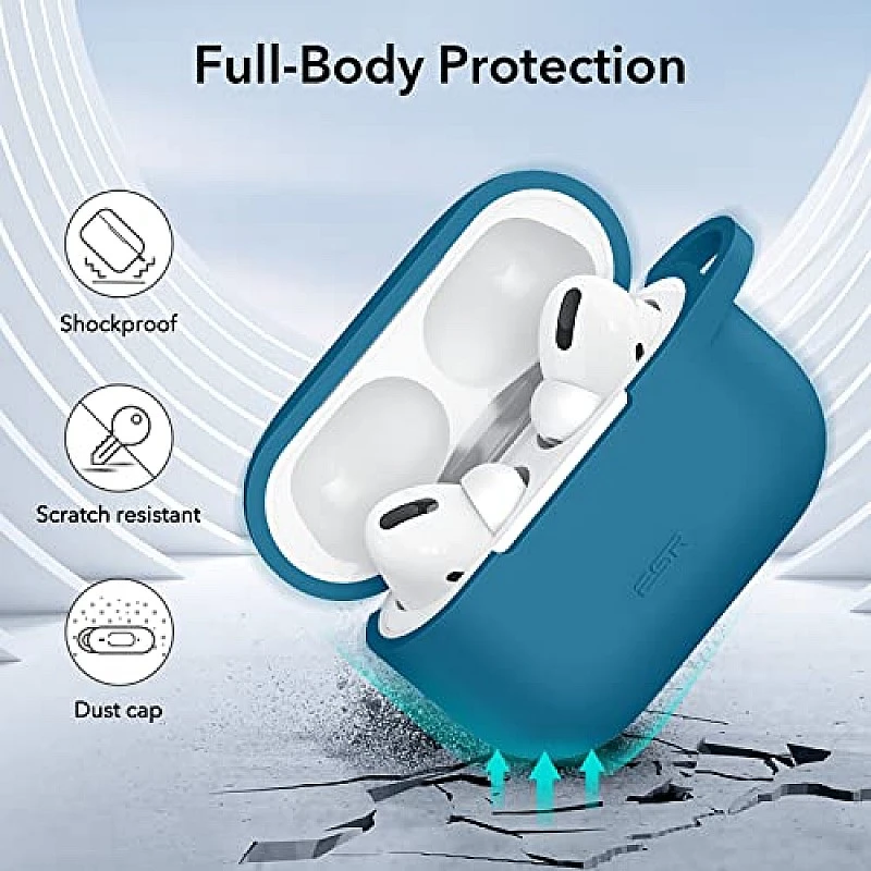ESR Silicone Case Compatible with AirPods Pro (2022/2019), Protective Case with Carabiner, Wireless Blue ESR Silicone Case Compatible with AirPods Pro (2022/2019), Protective Case with Carabiner, Wireless Blue
