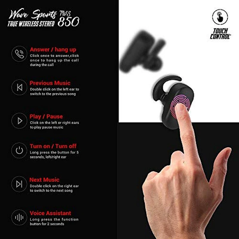 ANT AUDIO Wave Sports TWS 850 Truly Wireless Bluetooth in Ear Earbuds with Mic Black ANT AUDIO Wave Sports TWS 850 Truly Wireless Bluetooth in Ear Earbuds with Mic Black