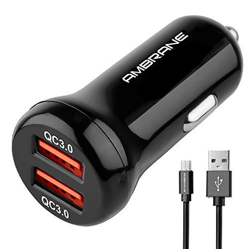 Ambrane 6.0 Amp Dual USB Car Charger (Qualcomm Certified) with Quick Charge 3.0 (ACC29QCM, Black) Ambrane 6.0 Amp Dual USB Car Charger (Qualcomm Certified) with Quick Charge 3.0 (ACC29QCM, Black)