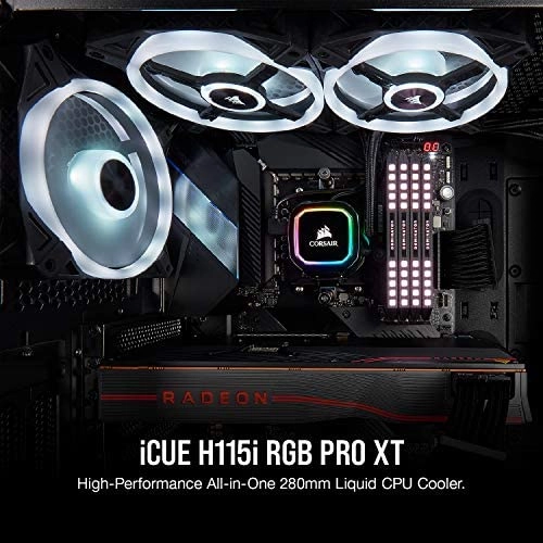 Corsair iCUE H115i RGB Pro XT, 280mm Radiator, Dual 140mm PWM Fans, Software Control, Liquid CPU Cooler Corsair iCUE H115i RGB Pro XT, 280mm Radiator, Dual 140mm PWM Fans, Software Control, Liquid CPU Cooler