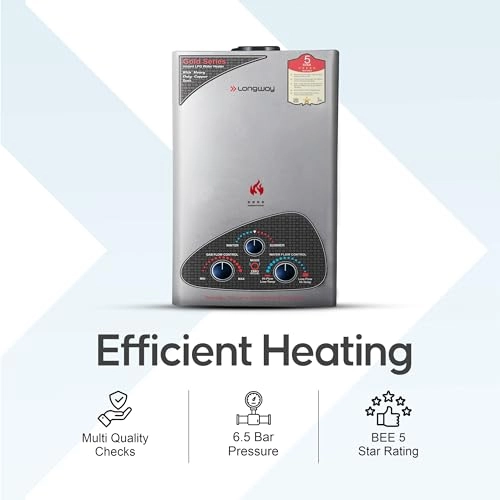 Longway Xolo Gold Dlx 7 Ltr 5 Star Rated Automatic Gas Water Heater for Home Silver Longway Xolo Gold Dlx 7 Ltr 5 Star Rated Automatic Gas Water Heater for Home Silver