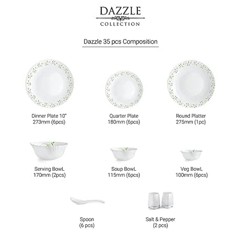 Cello Tropical Lagoon Dazzle Series Opalware Dinner Set, 35 Units Opal Glass Dinner Set for 6 Cello Tropical Lagoon Dazzle Series Opalware Dinner Set, 35 Units Opal Glass Dinner Set for 6