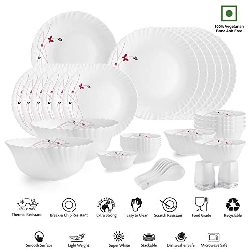 Cello Opalware Dazzle Series Lush Fiesta Dinner Set, 35 Units  Opal Glass Dinner Set for 6