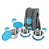 CELLO Steelox Stainless Steel Lunch Box Combo 4- Piece with Jacket, Blue,Ideal for Office CELLO Steelox Stainless Steel Lunch Box Combo 4- Piece with Jacket, Blue,Ideal for Office
