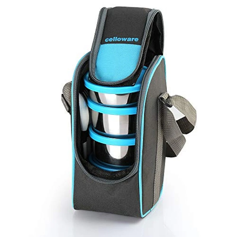 CELLO Steelox Stainless Steel Lunch Box Combo 4- Piece with Jacket, Blue,Ideal for Office CELLO Steelox Stainless Steel Lunch Box Combo 4- Piece with Jacket, Blue,Ideal for Office