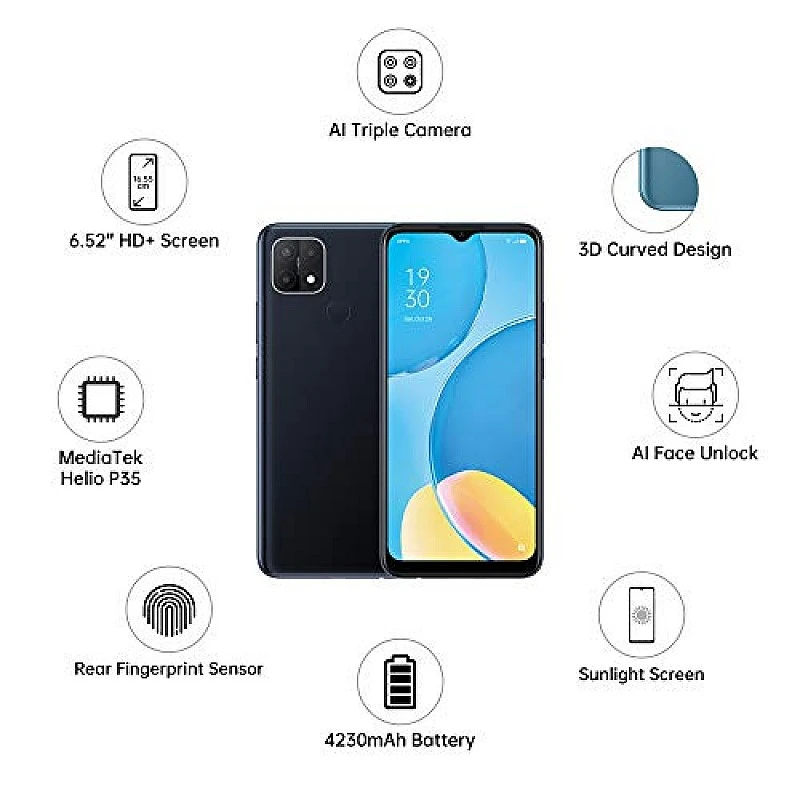 OPPO A15 Dynamic Black, 3GB RAM, 32GB Storage Refurbished