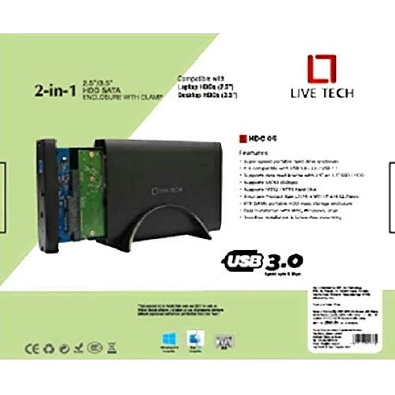 Live Tech 3.5/2.5 Inch SATA to USB 2.0 External Hard Drive Case for Laptop/Desktop/SSD HD (Hard Disk Not Included) (HDC05 USB 2.0) Live Tech 3.5/2.5 Inch SATA to USB 2.0 External Hard Drive Case for Laptop/Desktop/SSD HD (Hard Disk Not Included) (HDC05 USB 2.0)