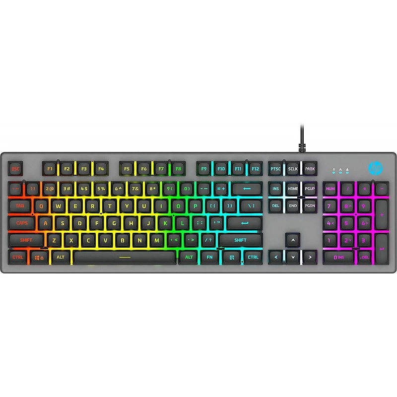 HP K500F Backlit Membrane Wired Gaming Keyboard, Backlit Mixed Color Lighting, Metal Panel with Logo Lighting, 26 Anti-Ghosting Keys HP K500F Backlit Membrane Wired Gaming Keyboard, Backlit Mixed Color Lighting, Metal Panel with Logo Lighting, 26 Anti-Ghosting Keys