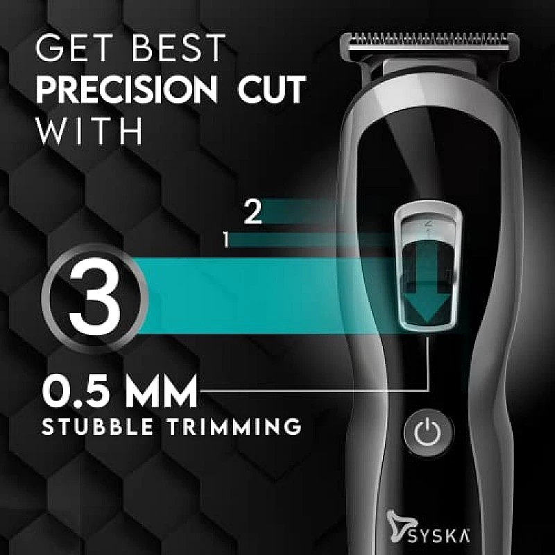 SYSKA HT3333K Corded & Cordless Stainless Steel Blade Grooming Trimmer with 60 Minutes Working Time; 10 Length Settings (Black) SYSKA HT3333K Corded & Cordless Stainless Steel Blade Grooming Trimmer with 60 Minutes Working Time; 10 Length Settings (Black)