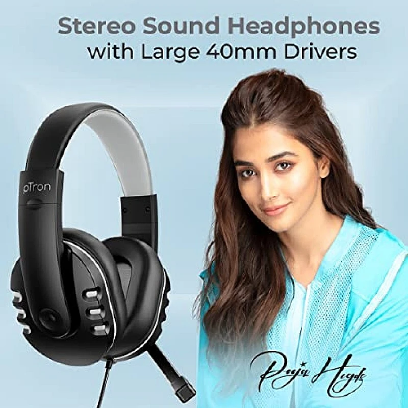 pTron Soundster Arcade Over-Ear Wired Headphones, Ergonomic Headset with Mic (Black) pTron Soundster Arcade Over-Ear Wired Headphones, Ergonomic Headset with Mic (Black)