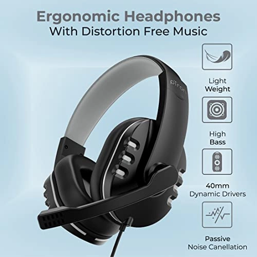pTron Soundster Arcade Over-Ear Wired Headphones, Ergonomic Headset with Mic (Black) pTron Soundster Arcade Over-Ear Wired Headphones, Ergonomic Headset with Mic (Black)