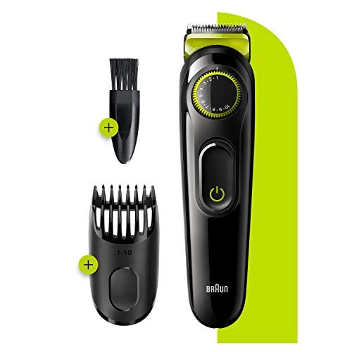 Braun Beard Trimmer BT3221 and Hair Clipper for Men, Lifetime Sharp Blades, 20 Length Settings, 50mins cordless trimming, Black/Volt Green