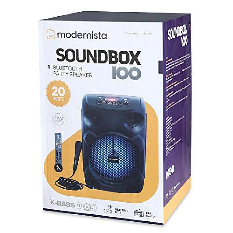 Modernista Sound Box 100 20 Watt Wireless Bluetooth Party Speaker (Black) Modernista Sound Box 100 20 Watt Wireless Bluetooth Party Speaker (Black)