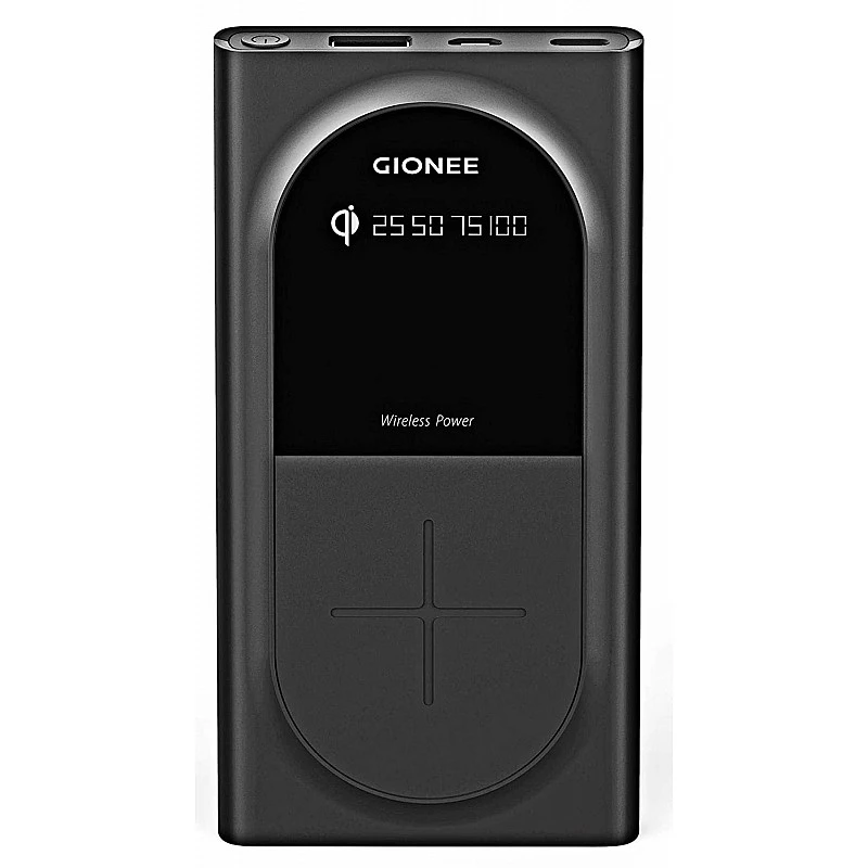 Gionee 10000mAh Li-Polymer Wireless Charging Power Bank with USB Port and Power Meter Gionee 10000mAh Li-Polymer Wireless Charging Power Bank with USB Port and Power Meter