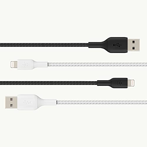Belkin Apple Certified Lightning to USB A and Sync Tough Braided Cable for iPhone, iPad, Air Pods, 6.6 feet (2 meters) – Black Belkin Apple Certified Lightning to USB A and Sync Tough Braided Cable for iPhone, iPad, Air Pods, 6.6 feet (2 meters) – Black
