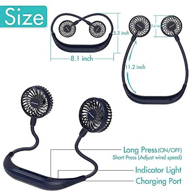 AIRTREE Neck Fan Battery Operated Neckband Fan Hand-Free Wearable Personal Fan for Hot Flashes AIRTREE Neck Fan Battery Operated Neckband Fan Hand-Free Wearable Personal Fan for Hot Flashes