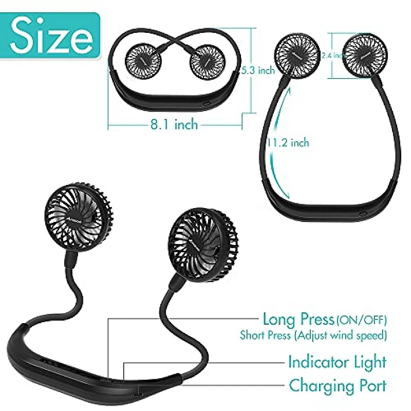 AIRTREE Neck Fan Battery Operated Neckband Fan Hand-Free Wearable Personal Fan for Hot Flashes AIRTREE Neck Fan Battery Operated Neckband Fan Hand-Free Wearable Personal Fan for Hot Flashes