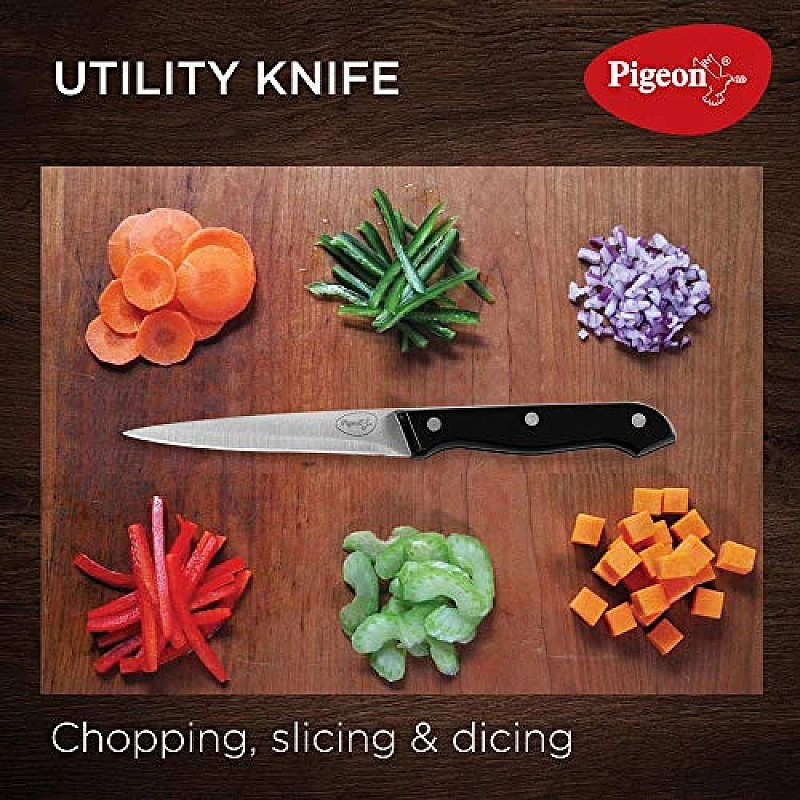 Pigeon by Stovekraft Angular Holder Shears Kitchen Knifes 6 Piece Set with Wooden Block (Stainless Steel) Pigeon by Stovekraft Angular Holder Shears Kitchen Knifes 6 Piece Set with Wooden Block (Stainless Steel)