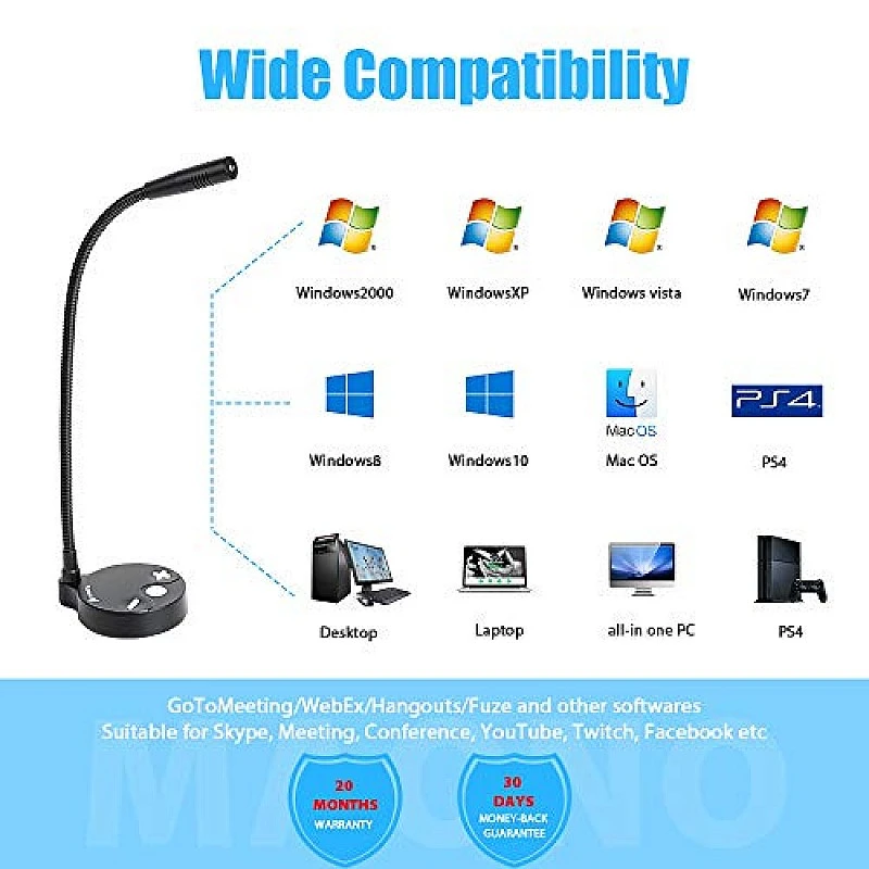 MAONO AU-GM10 USB Condenser Microphone, with Touch-Key Mute and Volume Control, Headphone Jack for Vlogging, Recording, Gaming, Conference, YouTube, MAONO AU-GM10 USB Condenser Microphone, with Touch-Key Mute and Volume Control, Headphone Jack for Vlogging, Recording, Gaming, Conference, YouTube,