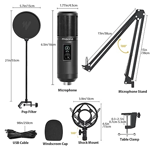MAONO AU-PM420 USB Podcast Condenser Microphone, Computer Mic with Professional Sound Chipset for Gaming, Streaming