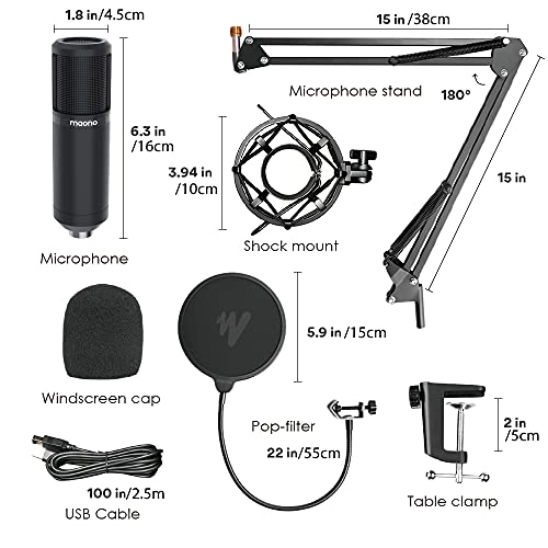 MAONO AU-PM420 USB Podcast Condenser Microphone, Computer Mic with Professional Sound Chipset for Gaming, Streaming