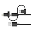 Belkin 3-in-1 Universal Micro USB, USB-C, Lightning Connector Cable 4 Feet (1.2 Meter) - Black- Belkin 3-in-1 Universal Micro USB, USB-C, Lightning Connector Cable 4 Feet (1.2 Meter) - Black-