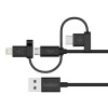 Belkin 3-in-1 Universal Micro USB, USB-C, Lightning Connector Cable 4 Feet (1.2 Meter) - Black- Belkin 3-in-1 Universal Micro USB, USB-C, Lightning Connector Cable 4 Feet (1.2 Meter) - Black-