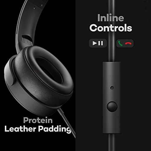 Boult Audio Bass Buds Q2 Lightweight Stereo Wired Over Ear Headphones Set with Mic with Deep Bass, Comfortable Ear Cushions, & Long Cord (Black)