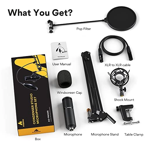 MAONO AU-PM320S Professional XLR Condenser Microphone Kit, Cardioid Vocal Studio Recording Mic for Streaming, Voice Over, Project, Home-Studio