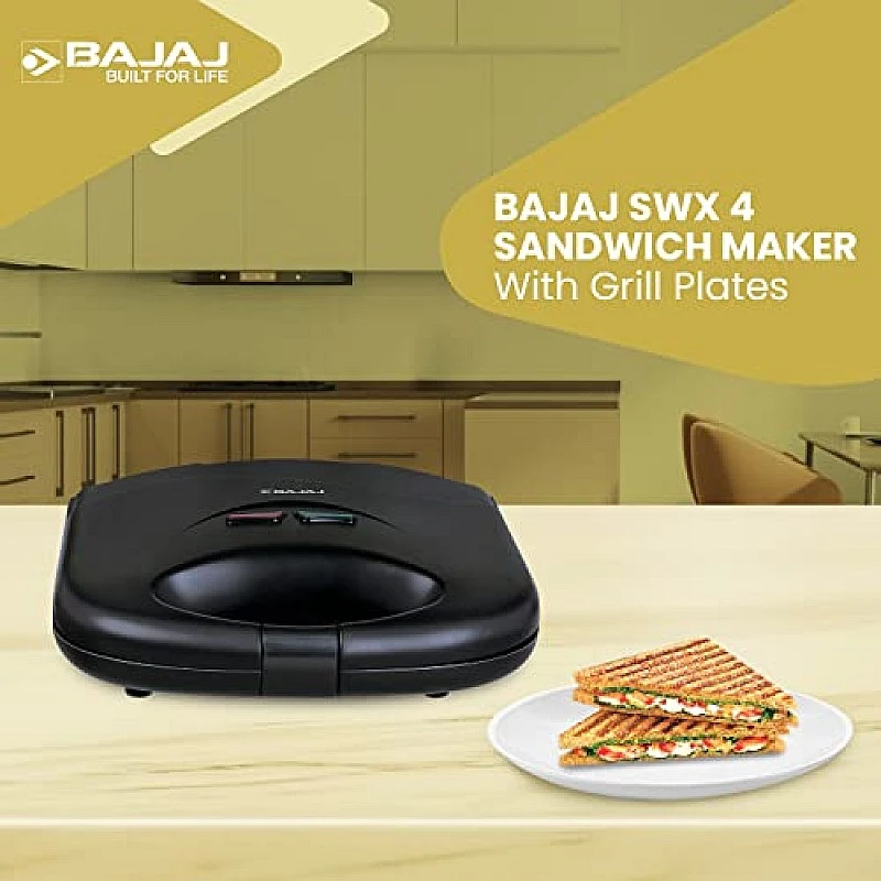 Bajaj SWX 4 Deluxe 800-Watt 2-Slice Grill Sandwich Maker Non-Stick Coated Plates for Easy-to-Clean Black Sandwich Toaster Bajaj SWX 4 Deluxe 800-Watt 2-Slice Grill Sandwich Maker Non-Stick Coated Plates for Easy-to-Clean Black Sandwich Toaster