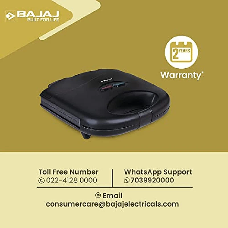 Bajaj SWX 4 Deluxe 800-Watt 2-Slice Grill Sandwich Maker Non-Stick Coated Plates for Easy-to-Clean Black Sandwich Toaster Bajaj SWX 4 Deluxe 800-Watt 2-Slice Grill Sandwich Maker Non-Stick Coated Plates for Easy-to-Clean Black Sandwich Toaster