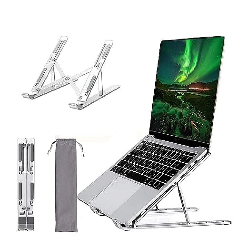 Dyazo 6 Angles Adjustable Aluminum Ergonomic Foldable Portable Tabletop Laptop Desktop Riser Stand Holder (Silver) Dyazo 6 Angles Adjustable Aluminum Ergonomic Foldable Portable Tabletop Laptop Desktop Riser Stand Holder (Silver)