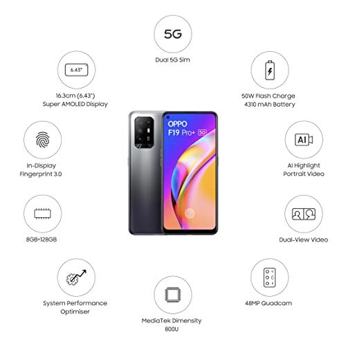 OPPO F19 Pro plus 5G (Fluid Black, 8GB RAM, 128GB, Storage) Refurbished