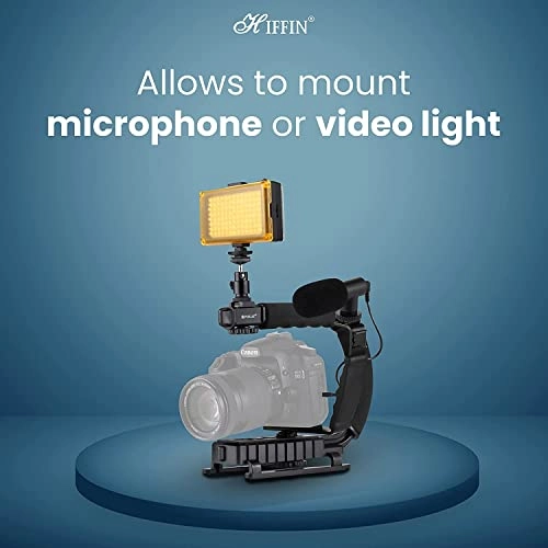 HIFFIN 3 in 1 Universal Stabilizer C-Shape Bracket Video Handheld Grip + Ball Head Hot Shoe Adapter + Mobile Phone Clip Holder 
